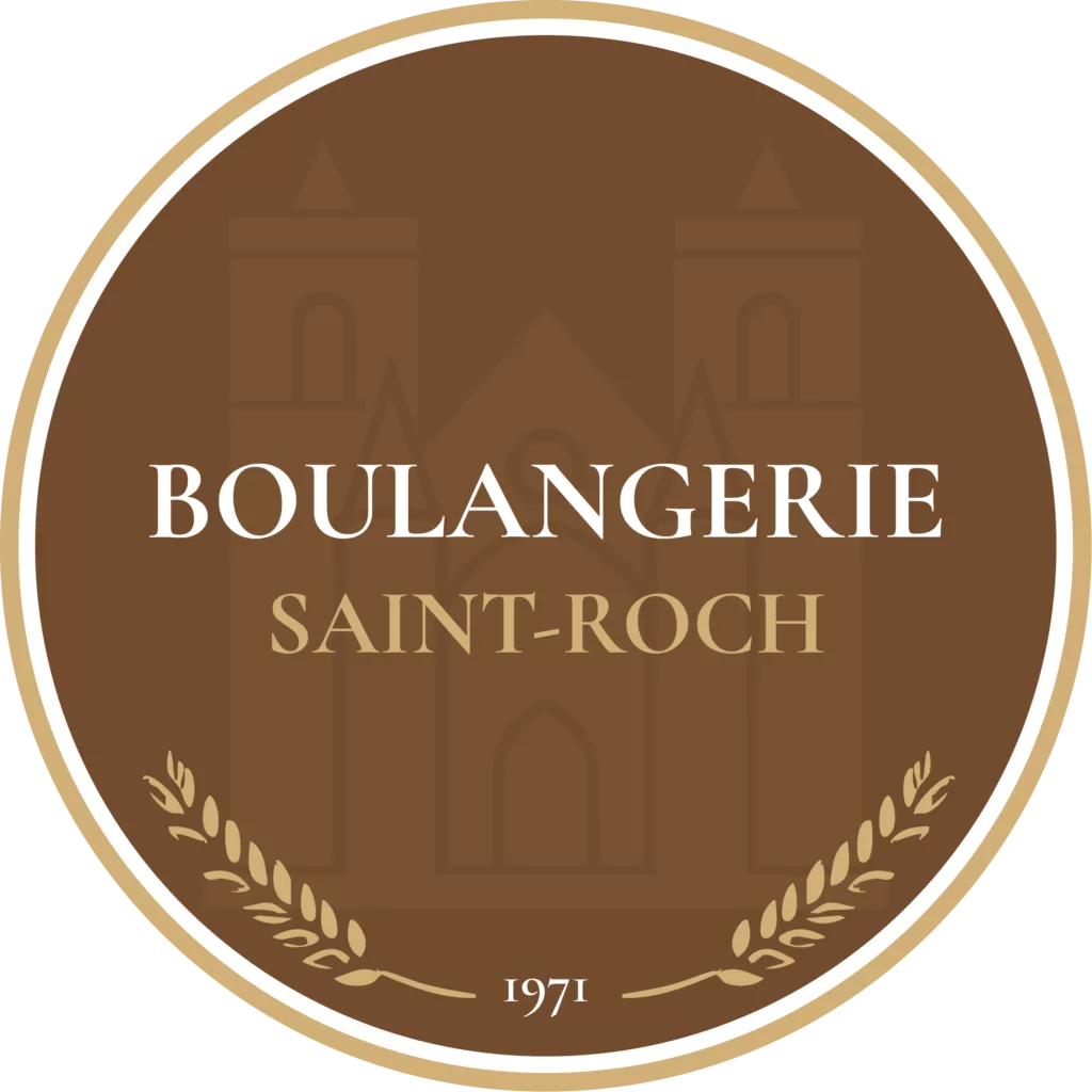Ceci est le logo de la Boulangerie Saint-Roch. C'est la version en forme de cercle, visant à rappeler un blason ou un sceau.